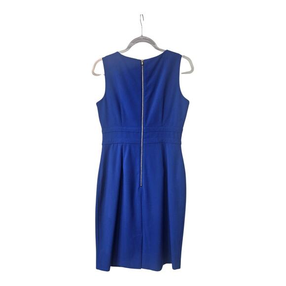 Calvin Klein Dress Size 4 Sheath Blue Sleeveless Knee Length Gold Accents Zip - Picture 2 of 9